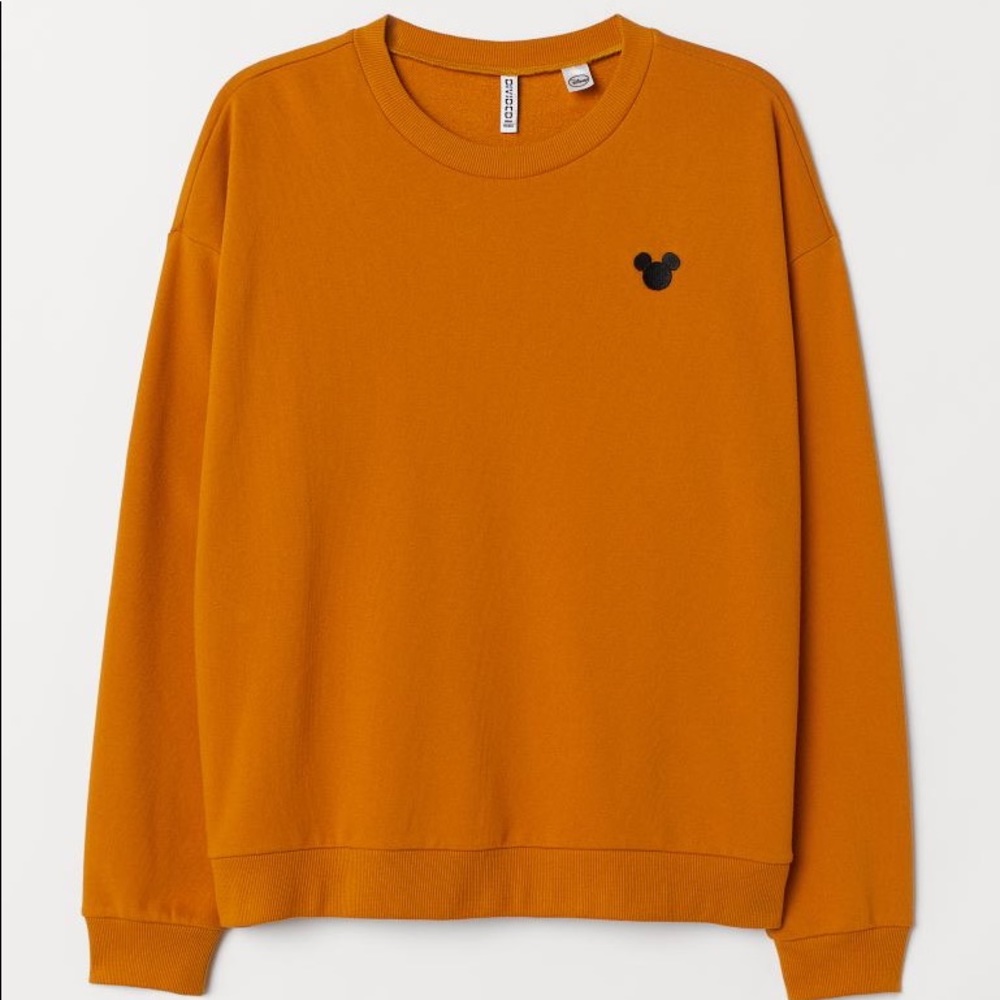 H&M Mustard Yellow Mickey Mouse Embroidered Sweater